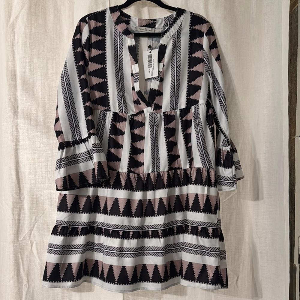 Geometric Patterned Black and White Dress